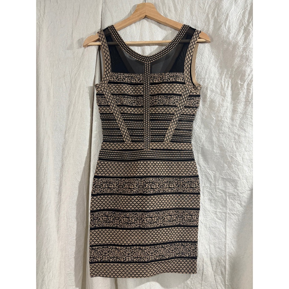 God Save LA Bandage Dress Black Tan Geometric Mesh Mini Sleeveless Small